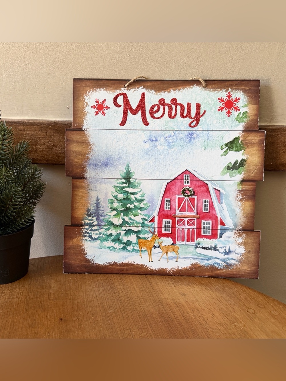 Merry Red Barn Holiday Wall Sign